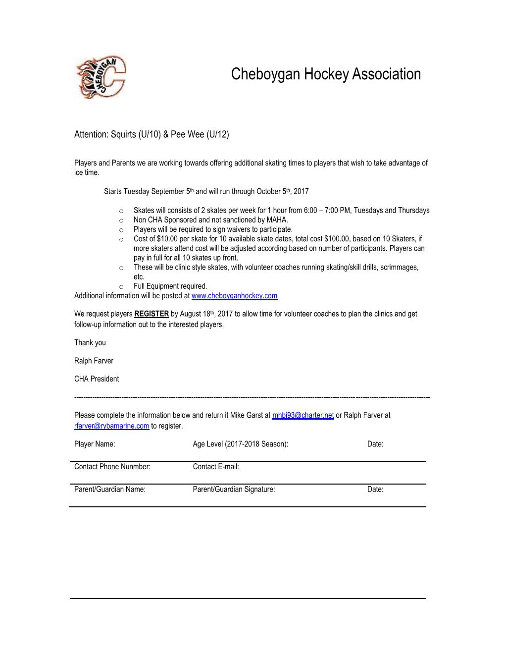 early skates to be offered starting in september cheboygan hockey form u10